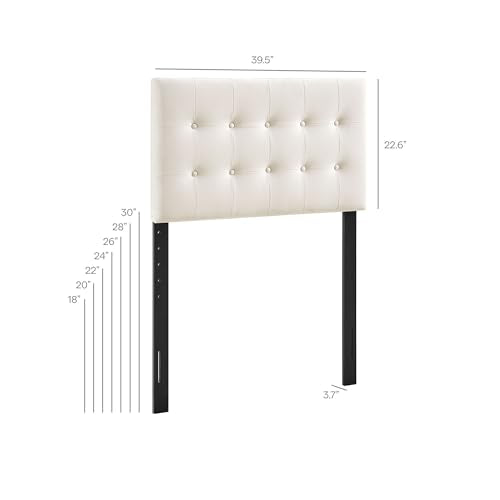 Modway Emily Twin Size Performance Velvet Headboard in Alabaster - Stain-Resistant Velvet Upholstery with Button Tufting and 7 Adjustable Height Positions - color: Alabaster, size: Twin