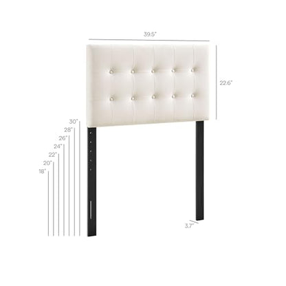 Modway Emily Twin Size Performance Velvet Headboard in Alabaster - Stain-Resistant Velvet Upholstery with Button Tufting and 7 Adjustable Height Positions - color: Alabaster, size: Twin