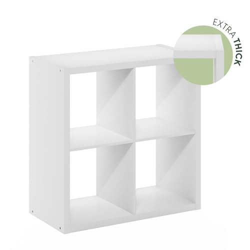 Furinno Cubicle Book Shelf Set of 2, 4-Cube Bookshelf, White | 14.6 x 30 x 30, 1.2" Thick Frame Bookcase with Reversible Open Back, for Living Room, Bedroom, Home Office - color: White, size: Set of 2, 4-Cube