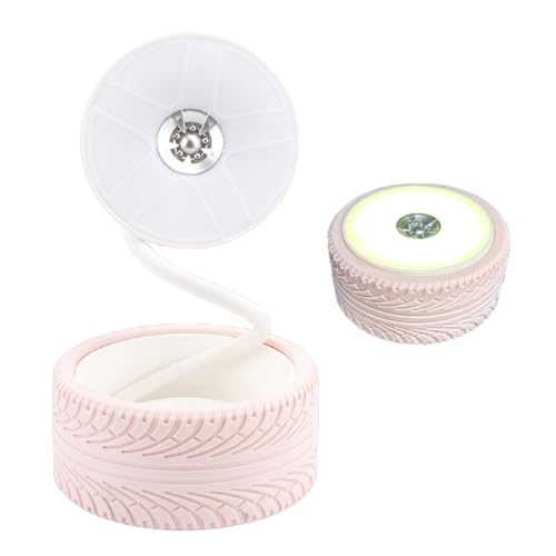 Pongnas Roseate Bedside Lamp with Wheel Design USB Charging Port Warm White Foldable LED Light for Bedroom Study Living Room Travel - color: Roseate