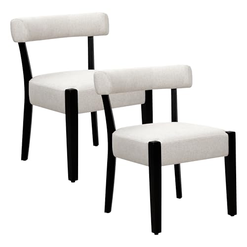RNKSFX Modern Dining Chairs Set of 2, Upholstered Kitchen & Dining Room Chairs, Mid Century Modern Wooden Dining Chairs Oversized Sturdy Fabric Rounded Chairs Curved Back, Black and Beige - color: Black + Beige