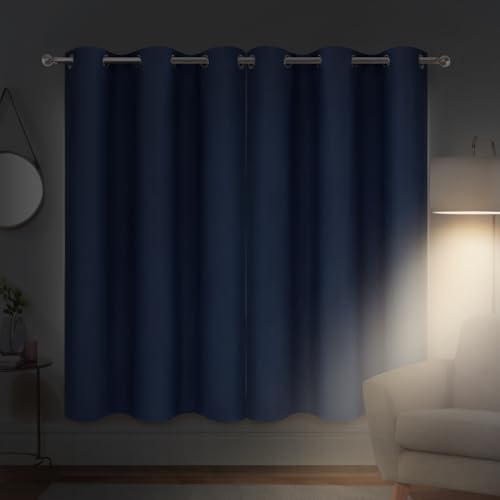 Diraysid Navy Blue Grommet Blackout Curtains for Bedroom Thermal Insulated Room Darkening Curtains Drapes, 42"x 63", 2 Panels - color: Navy Blue, size: 42"W x 63"L (Pack of 2)