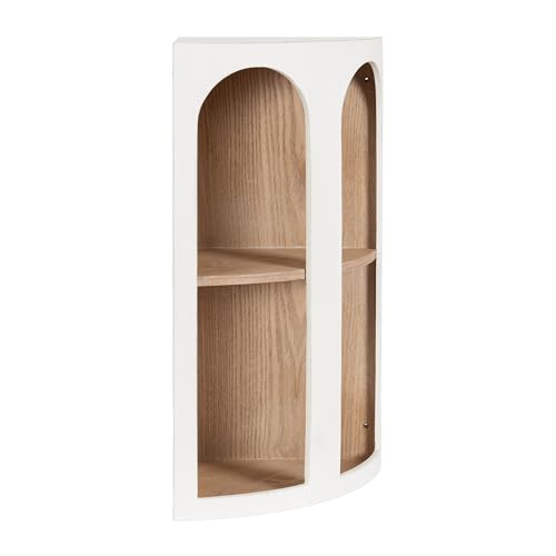 Kate and Laurel Elloree Modern Corner Shelf Cabinet for Storage and Display; 16 x 11 x 24; White and Natural; Transitional Corner Storage for Use as Living Room Shelving or Bedroom Storage Design - color: White/Natural