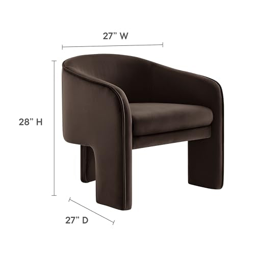 Modway Greer Comfy Barrel Accent Chair with 3 Legs in Chocolate Brown Performance Velvet – Soft Upholstered Reading Armchair – Mid Century Modern Upholstered Barrel Dining Chair with Curved Back - color: Chocolate Brown