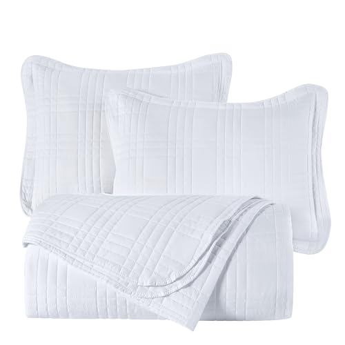 Chezmoi Collection Kingston Queen Size Bedspread Set, 3-Piece White Oversized Quilted Microfiber Lightweight Bedspread Coverlet (100"x106") for All Seasons - color: White, size: Queen