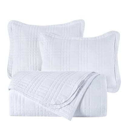 Chezmoi Collection Kingston Queen Size Bedspread Set, 3-Piece White Oversized Quilted Microfiber Lightweight Bedspread Coverlet (100"x106") for All Seasons - color: White, size: Queen