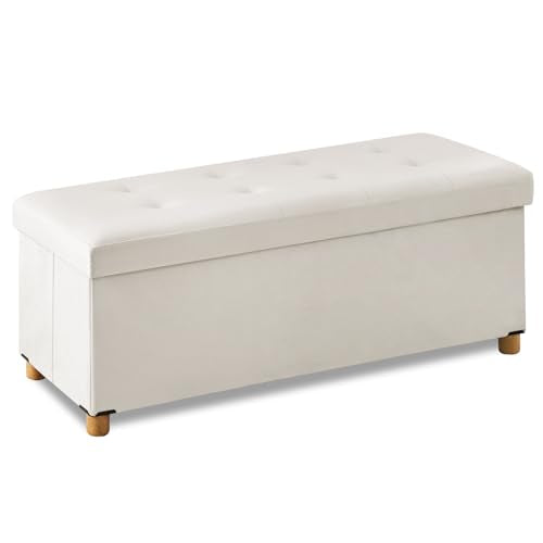 BRIAN & DANY 43 Inches Folding Storage Ottoman Bench, Ottoman with Storage Bench for Bedroom, Living Room, Entryway, with Legs, White - color: White, size: 15"D x 43.3"W x 15"H