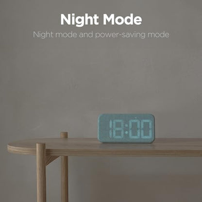 mooas Cosy Fabric LED Desk Clock, Digital Alarm Clock (Ash Pink) | USB Charging Port, 12/24H Mode, Temperature Display, Alarm & Snooze, Cozy Atmosphere, Non-Slip Silicone pad for Stability - color: Ash Pink