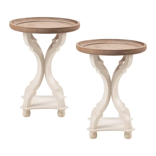 COZAYH - Farmhouse End Table Set of 2 - White Rustic Side Table | Engineered Wood, Round 18.9 in W x 25 in H, Distressed Finish, 40 lb Capacity, Easy 3-Step Assembly, Space Saving Design - size: 2-Pack End Table