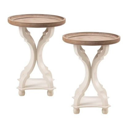 COZAYH - Farmhouse End Table Set of 2 - White Rustic Side Table | Engineered Wood, Round 18.9 in W x 25 in H, Distressed Finish, 40 lb Capacity, Easy 3-Step Assembly, Space Saving Design - size: 2-Pack End Table