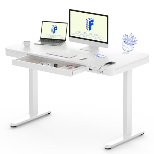 FLEXISPOT Comhar 48" Electric Standing Desk with Drawers, USB Charging Ports, Quick Assembly, Height Adjustable Sit Stand Computer Desk with Child Lock for Modern Minimalist Home Office, White - size: 48"White