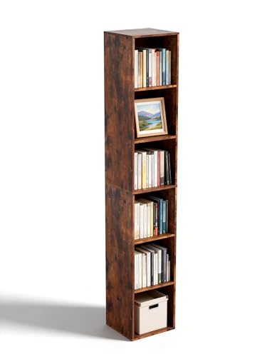 Cube Storage Organizer, 6 Cube Retro Bookshelf, Freestanding 6 Tier Open Shelf, Rustic Brown Retro Shelves for Home Office, Bedroom, Living Room, Study - color: Retro Brown, size: 6-Cube