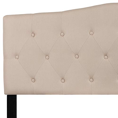 EMMA + OLIVER Beige Queen Tufted Headboard | Adjustable Bed Rail Slots, Fabric Upholstered - color: Beige, size: Queen