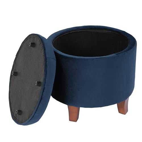 HomePop 19" Velvet Button Tufted Round Storage Ottoman - Navy Blue - color: Navy Blue
