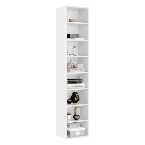oneinmil 71.5" Tall Narrow Bookshelf, 8-Tier Cube Display Rack, Modern Corner Bookshelf with Storage Space, CD Storage Cabinet for Home Office (White 1 Pack, 8-Tier) - color: White