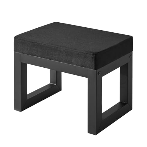 IBUYKE 16 Inch Small Foot Stool Ottoman, Rectangle Linen Foot Rest with Padded Seat and Metal Legs, Modern Ottoman Foot Rest for Living Room Bedroom Entryway Couch, Black WBD001B - color: Black