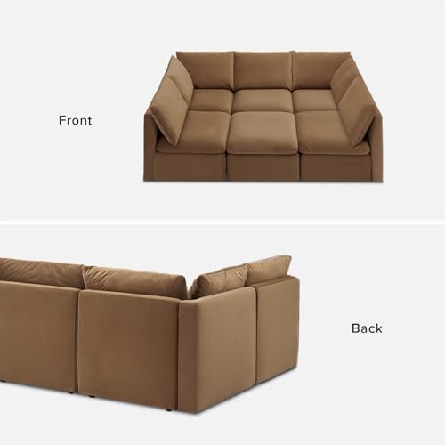 mopio Oversized Modular Sectional Sofa with Fully Removable Covers and Storage, Convertible U, L-Shaped and Sleeper Sectional, Modern Couches with Ottoman Chaise (Hazelnut Velvet, 6 Seats, Sleeper) - color: [Gen 2] Hazelnut Velvet, size: 6 Seats, Sleeper