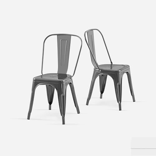 AC Pacific 18 Inch Seat Height Industrial Metal Dining Chairs, Stackable Kitchen or Bar Seat, Durable Modern Design, Versatile Accent Furniture, Set of 2, Grey - color: Grey, size: Set of 2