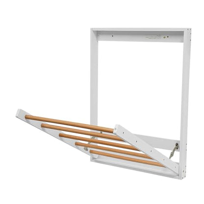 Wall Mounted Clothes Drying Rack Wood Laundry Rack Space-Saving, Folding Clothes Drying Rack for Laundry Room, Bathroom, Apartments White 23.6×2.4×31.5in