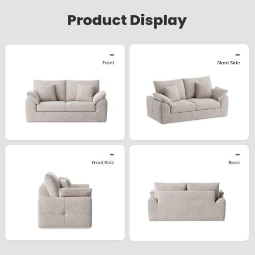 MALOL 75.6" Cloud Boneless Sofa, Loveseat Couches with 4 Pillows, Modern Living Room 2 Seater Sofa for Small Space, Apartment, No Assembly, Camel - color: New Camel, size: 75.6"