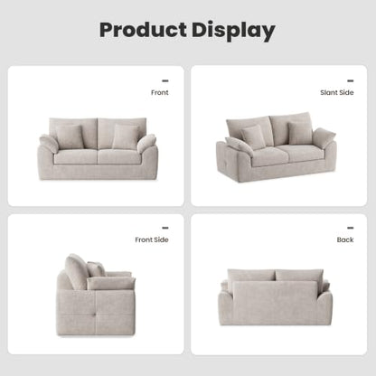 MALOL 75.6" Cloud Boneless Sofa, Loveseat Couches with 4 Pillows, Modern Living Room 2 Seater Sofa for Small Space, Apartment, No Assembly, Camel - color: New Camel, size: 75.6"