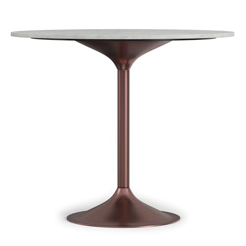 SIMPLIHOME Whitley 72" Wide Solid Mango Wood Dining Table in Grey Wash - color: White Marble/Antique Copper