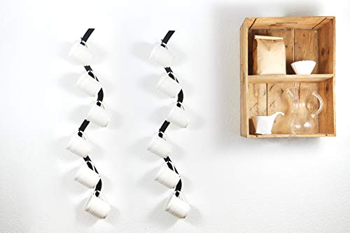 Coffee Mug Wall Rack - Metal Mug Racks for Wall - Unique S Curve Design - Coffee Cup Hanging Holder - Teacup and Mason Jar Hanger Display Holder - style: Minimalist