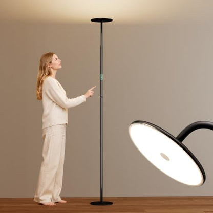 60W Torchiere Lamp, 76'' Dimmable Tall Lamp, Bright Sky Floor Lamp | 4000K, 360° Gooseneck, Height Adjustable, Touch Control, CRI 95, Aluminum Panel, for Living Room Bedroom Office Plant Light - color: Touch Control