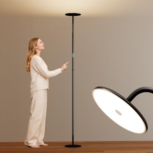 60W Torchiere Lamp, 76'' Dimmable Tall Lamp, Bright Sky Floor Lamp | 4000K, 360° Gooseneck, Height Adjustable, Touch Control, CRI 95, Aluminum Panel, for Living Room Bedroom Office Plant Light - color: Touch Control