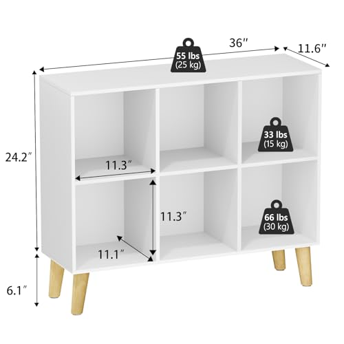 6 Cube Storage Organizer with Legs, 2 Tier Cube Low Bookcase Freestanding Storage Display Organizer for Home Office, Six-Cubes Open Shelf Bookshelf (White, 6 Cube Horizontal) - color: White, size: 6 Cube Horizontal