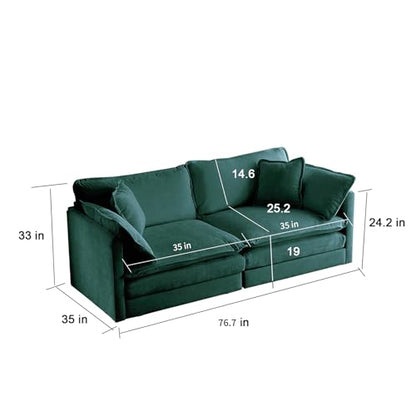 76.7” Oversized Green Loveseat Sofa, 2 Seater Large Sectional Couches for Living Room, Chenille Fabric Modular Sectional Sofa, Deep Seat Home Sofas Set, Love Seat Couches - color: Green, size: 2 Seater