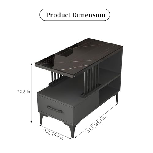 Coffee Table with Glass Tabletop,3-Tier Narrow End Tables,Nightstand Bedside Table Open Storage for Small Spaces,Living Room,Bedroom(90 * 30 cm/35.4 * 11.8 in, Teal)