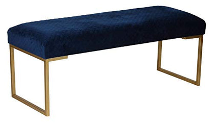 Cortesi Home Claymore Large Ottoman Bench with Painted Gold Legs, Blue Velvet, 48"