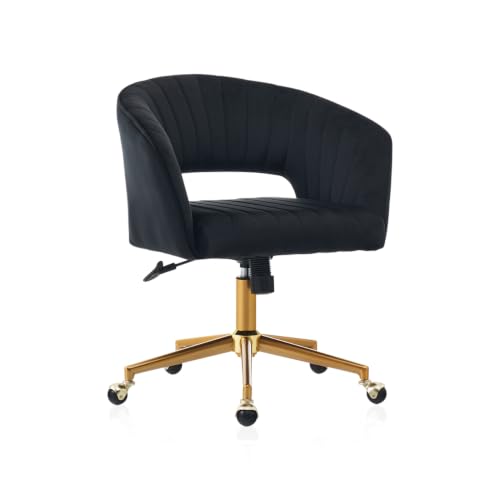 Eifizek Velvet Home Office Desk Chair with Wheels, Modern Adjustable Rolling Chair with Back, Swivel Vanity Chair for Bedroom, Office, Vanity Study (Black) - color: Black