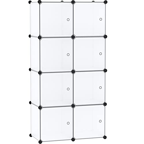 C&AHOME 8-Cube Storage Organizer with Door Cube Shelf Closet Cabinet White | DIY Plastic Modular Bookshelf, Stackable Clothes Storage Shelving Ideal for Home, Bedroom - color: White, size: 8-Cube