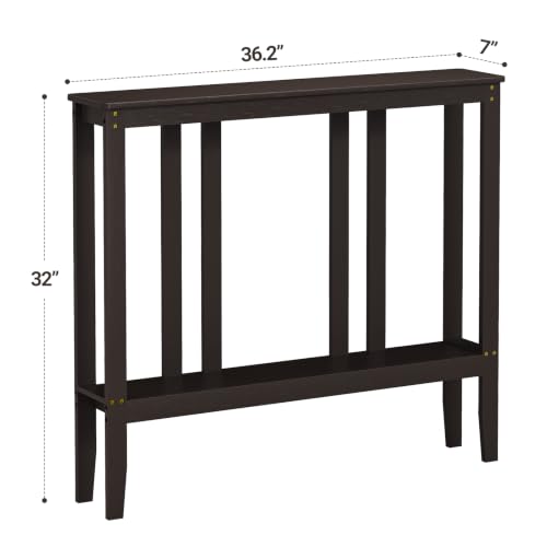ELYKEN Bamboo 2-Tier Narrow Console Table, 36.2" Long Slim Hallway Table | Sofa Table Behind Couch with Storage Shelf for Entryway, Living Room, Foyer - color: Brown