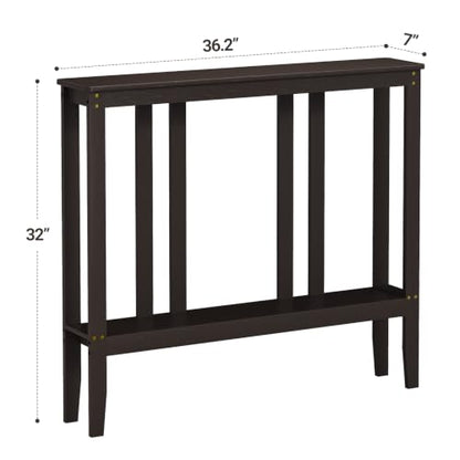 ELYKEN Bamboo 2-Tier Narrow Console Table, 36.2" Long Slim Hallway Table | Sofa Table Behind Couch with Storage Shelf for Entryway, Living Room, Foyer - color: Brown