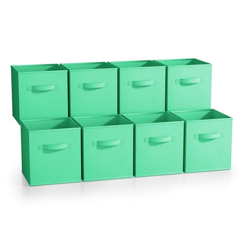 Sorbus Fabric Storage Cubes - 8 Foldable Storage Bins for Organizing Pantry, Cubbies, Toy Box - Clothes Storage & Closet Organizer - 11 Inch Collapsible Cube Baskets for Shelves with Handle - color: Teal 8 Pack, size: 11 Inch