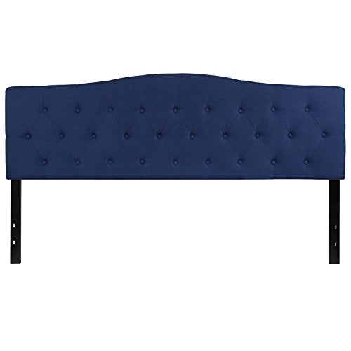 EMMA + OLIVER Tufted Upholstered King Size Headboard in Navy Fabric - color: Navy, size: King