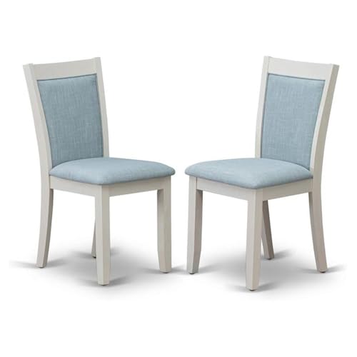 East West Furniture MZC0T15 Monza Parsons Dining Chairs - Baby Blue Linen Fabric Padded Chairs, Set of 2, Wirebrushed Linen White - color: Mzc0t15