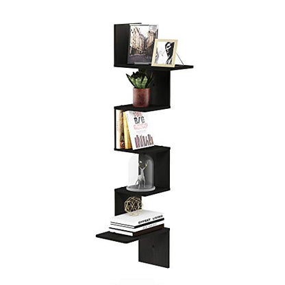 Furinno Rossi Wall Mounted Shelves, 5-Tier Rectangle, Espresso/Black - color: Espresso/Black