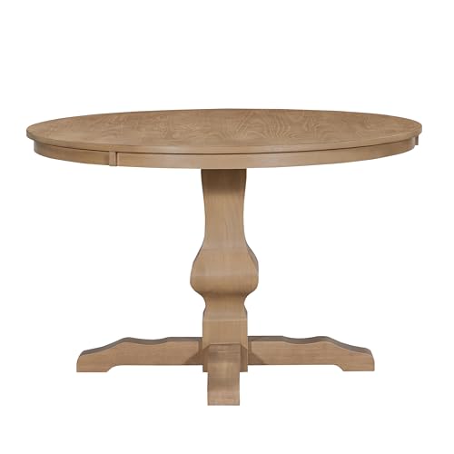 Christopher Knight Home Mundo Round Dining Table for 4, Rustic Wooden Kitchen Table with Pedestal Base, Circle Farmhouse Dinner Furniture for Dining Room, Kitchen, Living Room, Light Natural