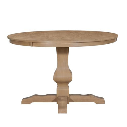 Christopher Knight Home Mundo Round Dining Table for 4, Rustic Wooden Kitchen Table with Pedestal Base, Circle Farmhouse Dinner Furniture for Dining Room, Kitchen, Living Room, Light Natural