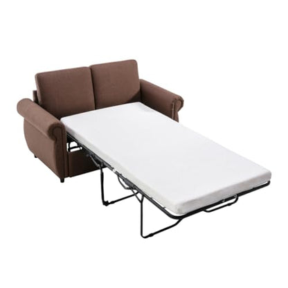 Brown 57.5" Pull Out Sofa Bed Loveseat Sleeper with Twin Size Memory Mattress for Living Room Spaces