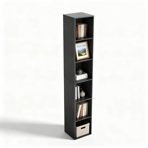 6 Cube Storage Organizer, Narrow Open Shelf Bookcase, Freestanding 6 Cube Storage Shelf, Moisture-Proof Scratch-Resistant Melamine Display Shelf for Bedroom, Living Room, Study, Home，Black - color: Black, size: 6-Cube