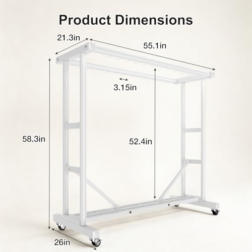 Heavy Duty Clothes Rack, Thickened Stainless Steel Frame, White | Thickened stainless steel frame, high load capacity, home & commercial, rust-resistant, stable without wobbling - color: White