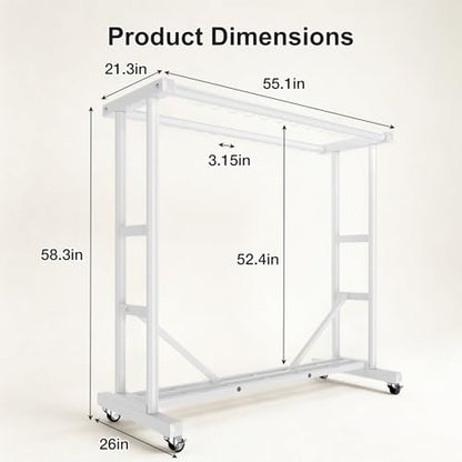 Heavy Duty Clothes Rack, Thickened Stainless Steel Frame, White | Thickened stainless steel frame, high load capacity, home & commercial, rust-resistant, stable without wobbling - color: White