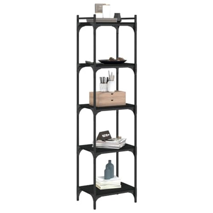 5-Tier Black Bookcase 11.8 x 15.7 x 60.6 in Matte Engineered Wood & Metal Shelving Unit Adjustable Small Shelf Stand for Living Room Bedroom Office - color: Black-b, size: Medium