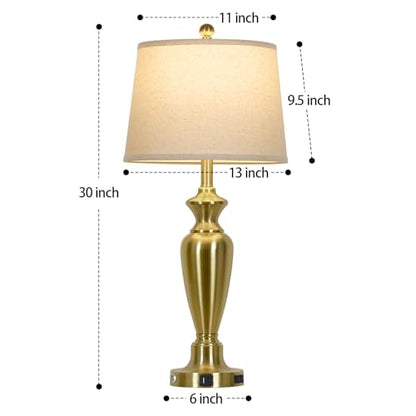 Cinyirong 30" Tall Gold Table Lamp for Living Room, 3-Way Dimmable Touch Control Bedside Lamp for Bedroom Nightstand with USB A+C Ports & AC Outlet (1 Pack) - color: Gold (1 Pack)