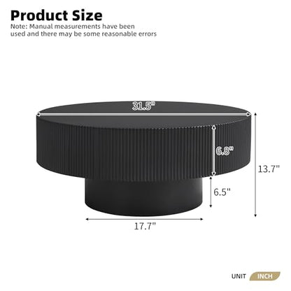 31.5" Round Wood Coffee Table with 6.8 Thick Top, Mid Century Modern Fluted Circle Circular Center Table for Living Room, Apartment, Small Space Home Office, Dark Black - color: Dark Black, size: 31.5"D x 31.5"W x 13.78"H